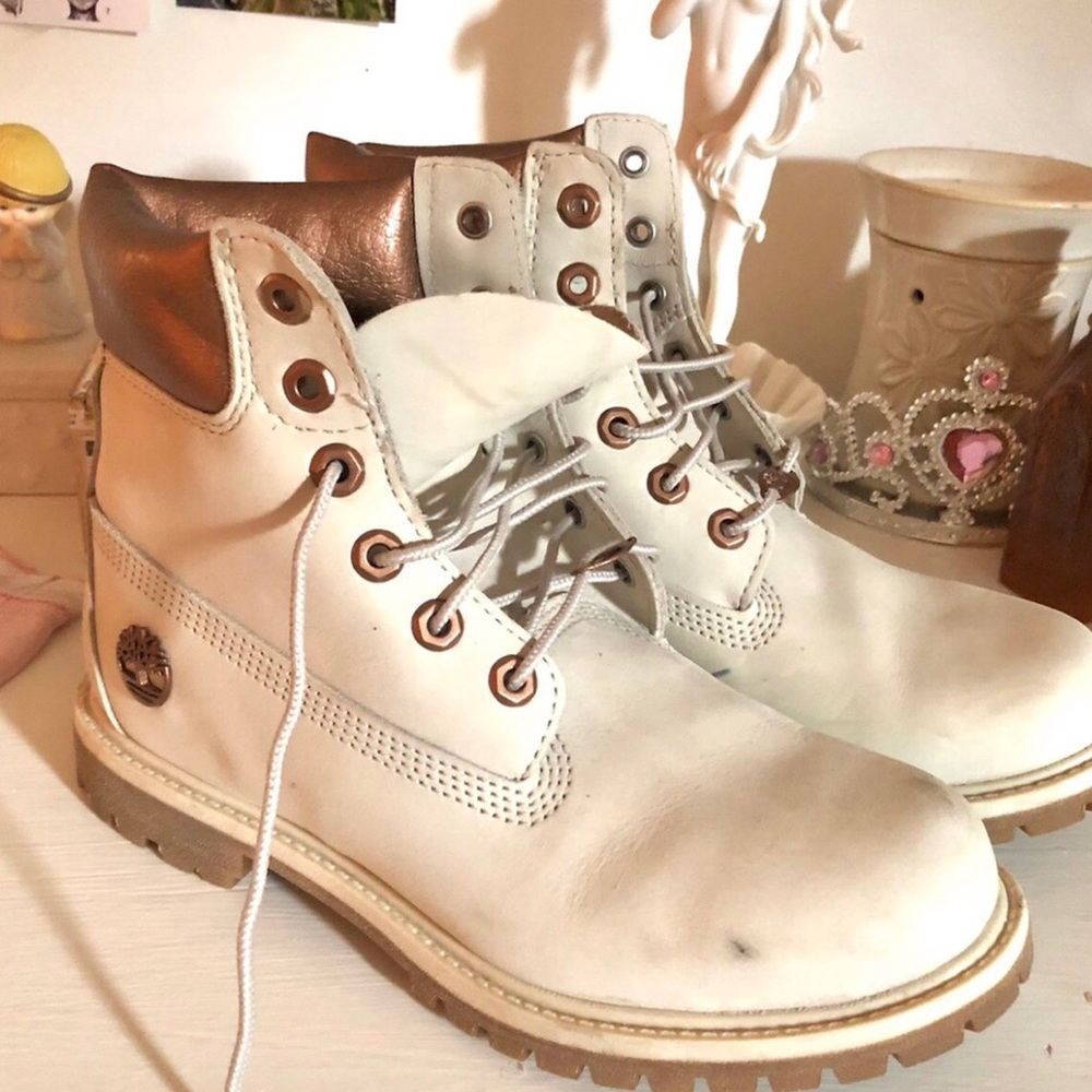 cream copper Timberlands